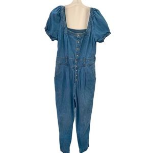 ANTHROPOLOGIE Pilcro and the Lettetpress Aimee Denim Puff Sleeve Jumpsuit size 8